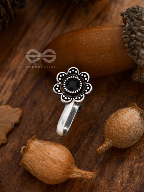 The Floral Delight - Embellished Non-pierced Nosepin (Onyx Black)