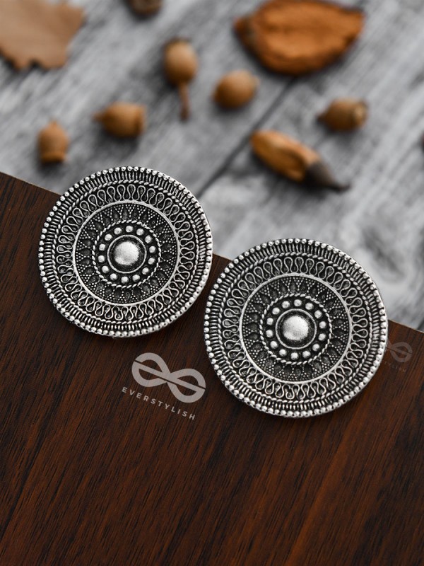 The Intricate Aztec Pattern Studs - Oxidised Boho Earrings