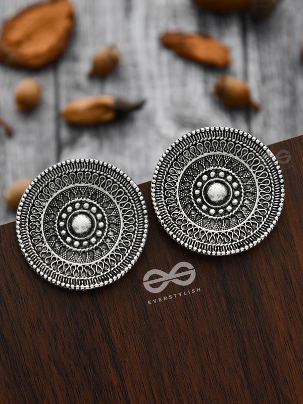 The Intricate Aztec Pattern Studs - Oxidised Boho Earrings