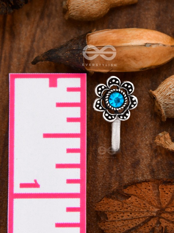 The Floral Delight - Embellished Non-pierced Nosepin (Shimmery Blue)