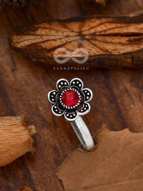 The Floral Delight - Embellished Non-pierced Nosepin (Shimmery Red)