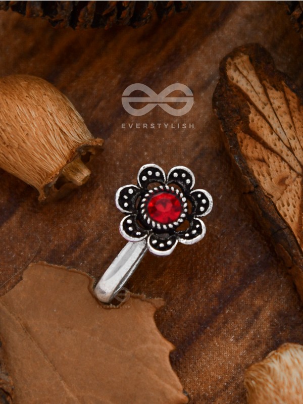 The Floral Delight - Embellished Non-pierced Nosepin (Shimmery Red)