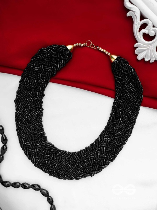 The Beauteous Braided Criss-Cross Beaded Necklace (Black)
