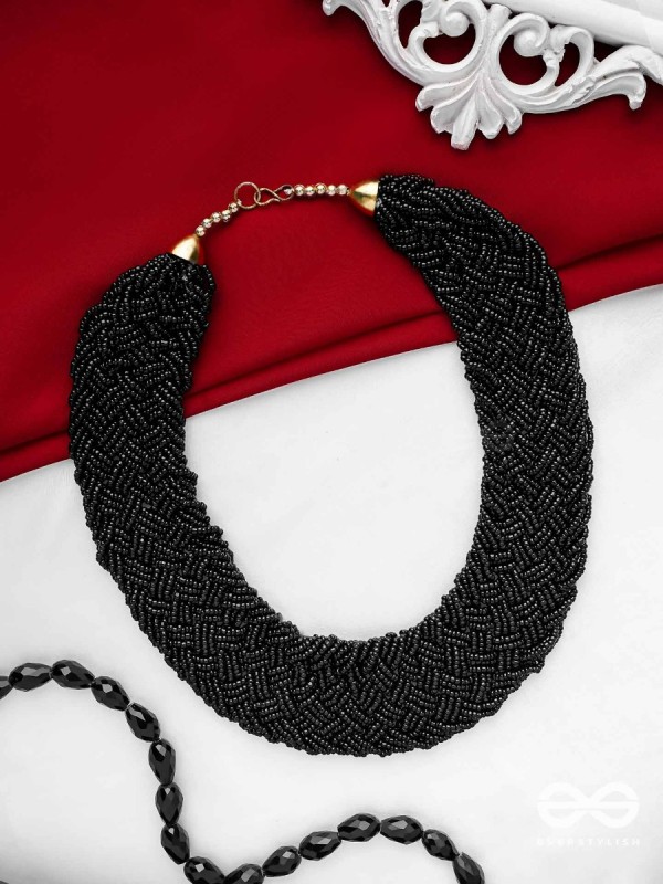 The Beauteous Braided Criss-Cross Beaded Necklace (Black)