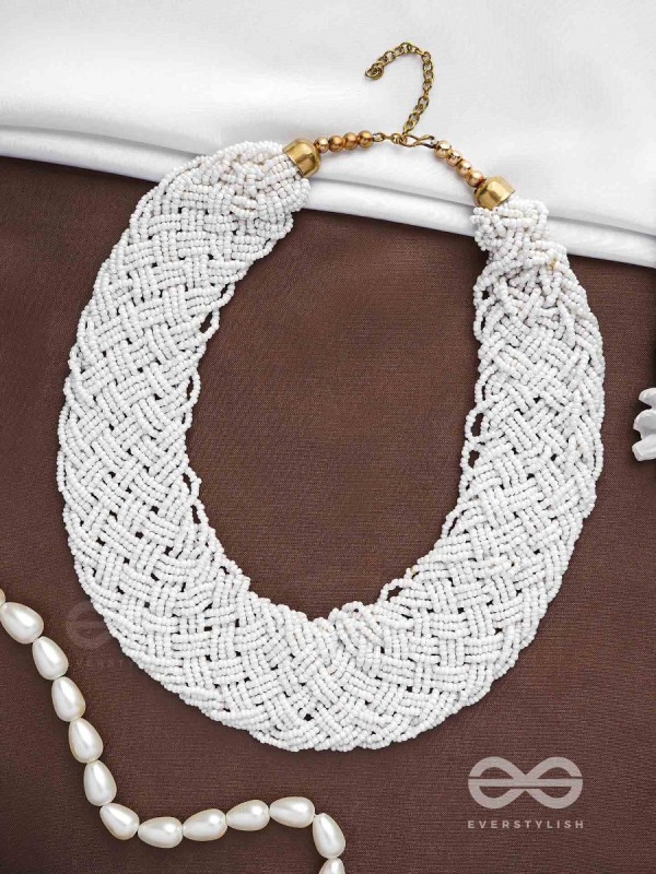 The Beauteous Braided Criss-Cross Beaded Necklace (White)