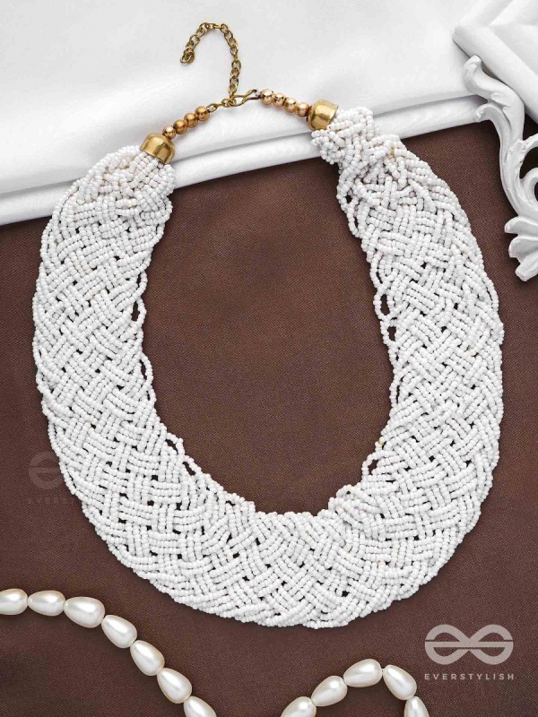 The Beauteous Braided Criss-Cross Beaded Necklace (White)