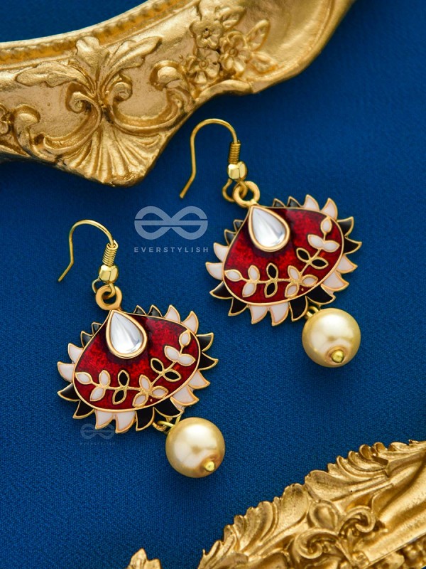 The Little Mesmerisers - Hand Painted Meenakari Earrings (White-Wine)
