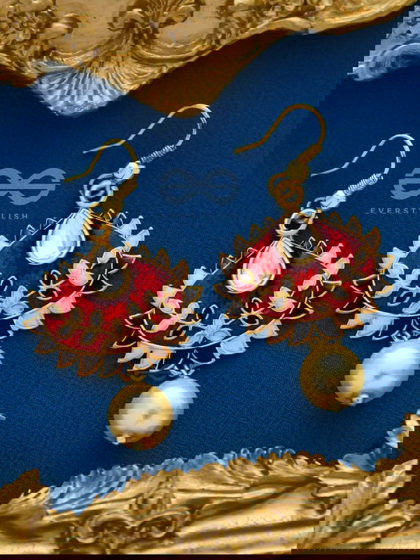 The Little Mesmerisers - Hand Painted Meenakari Earrings (White-Wine)