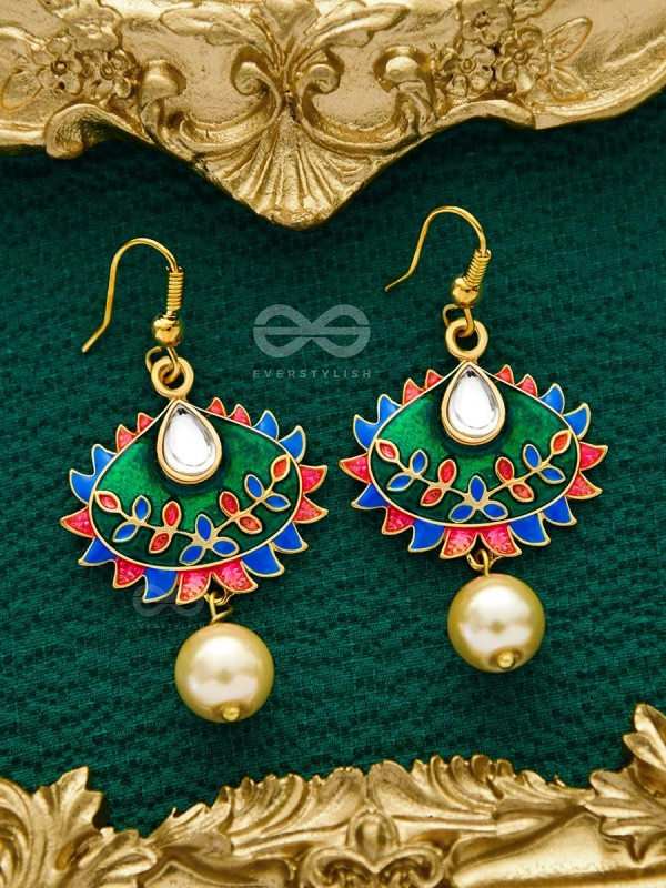 The Little Mesmerisers - Hand Painted Meenakari Earrings (Pine Green)