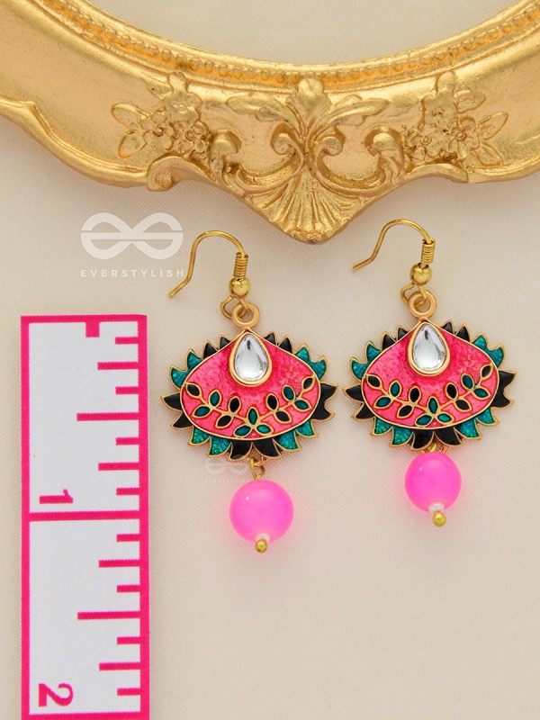 The Little Mesmerisers - Hand Painted Meenakari Earrings (Fuscia)