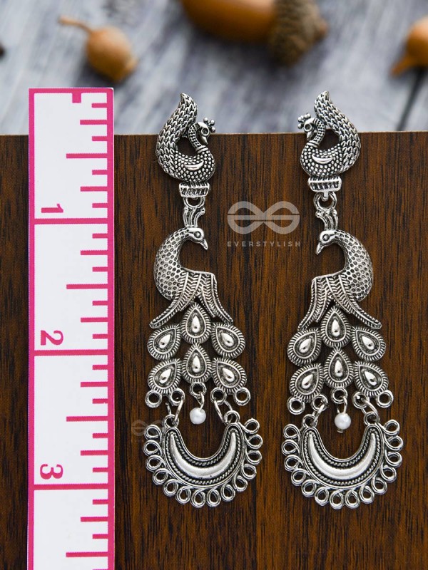 The Intricate Peacock Artwork - Oxidised Boho Earrings