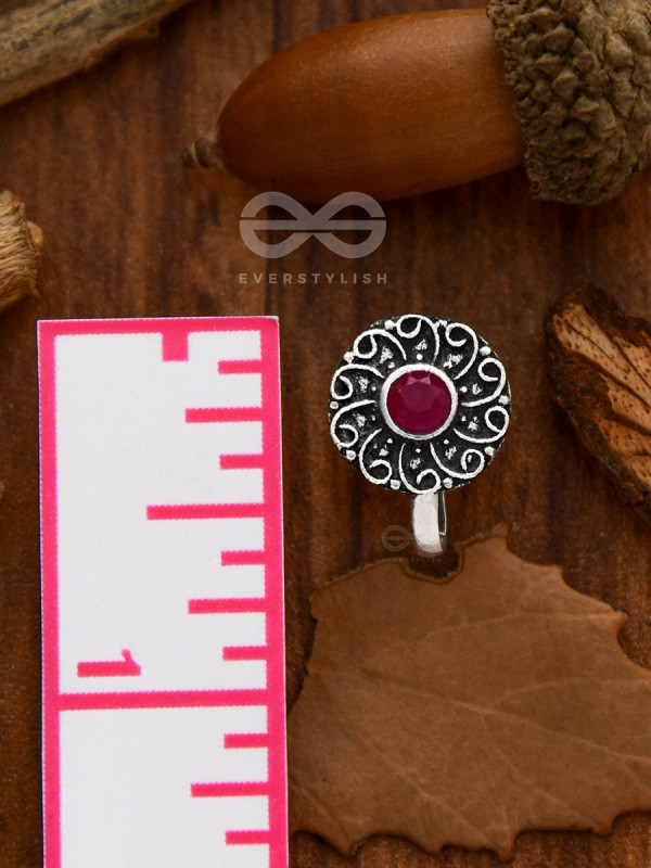 The Embellished Whirlwind - Oxidised Non-pierced Nosering (Ruby Red)