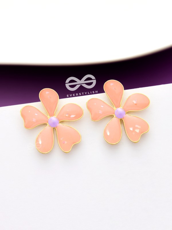 The Delightful Daisies - Statement Enamelled Earrings (Coral Pink) 