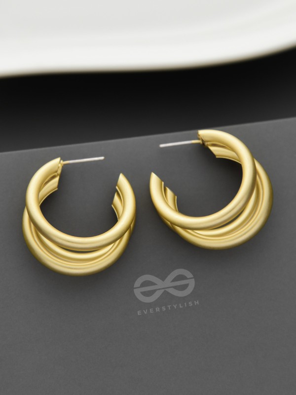 The Elegant Turns - Matte Finished Golden Hoops