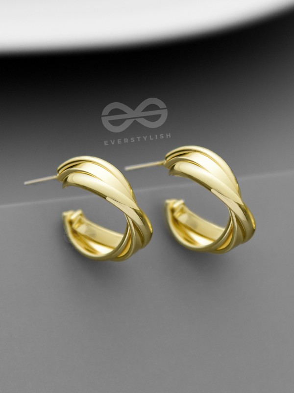 The Techno Twists - Golden Statement Stud hoops