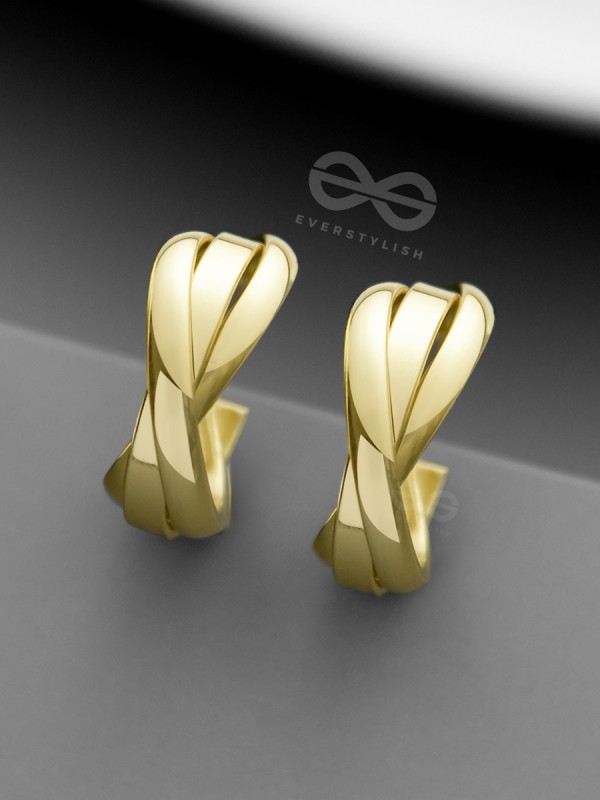 The Techno Twists - Golden Statement Stud hoops