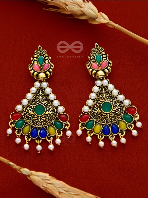 The Embellished Intricacy - Golden Statement Earrings