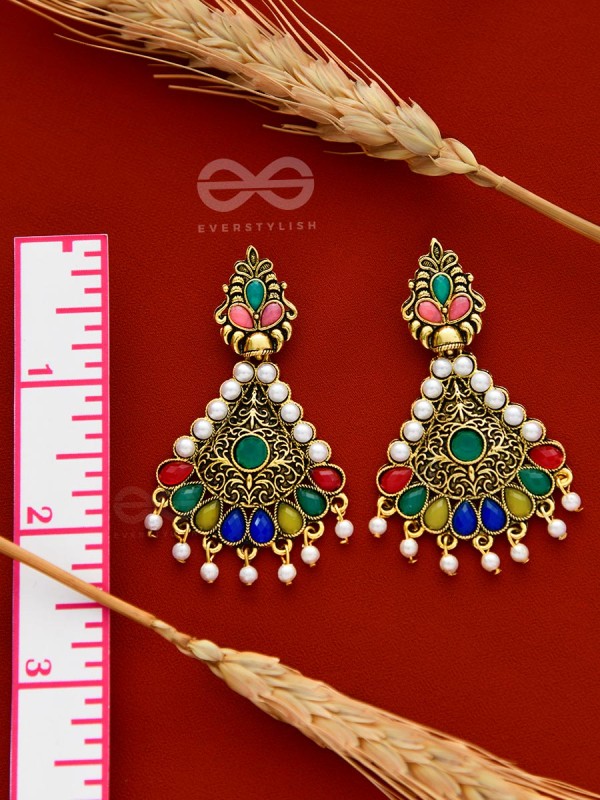 The Embellished Intricacy - Golden Statement Earrings