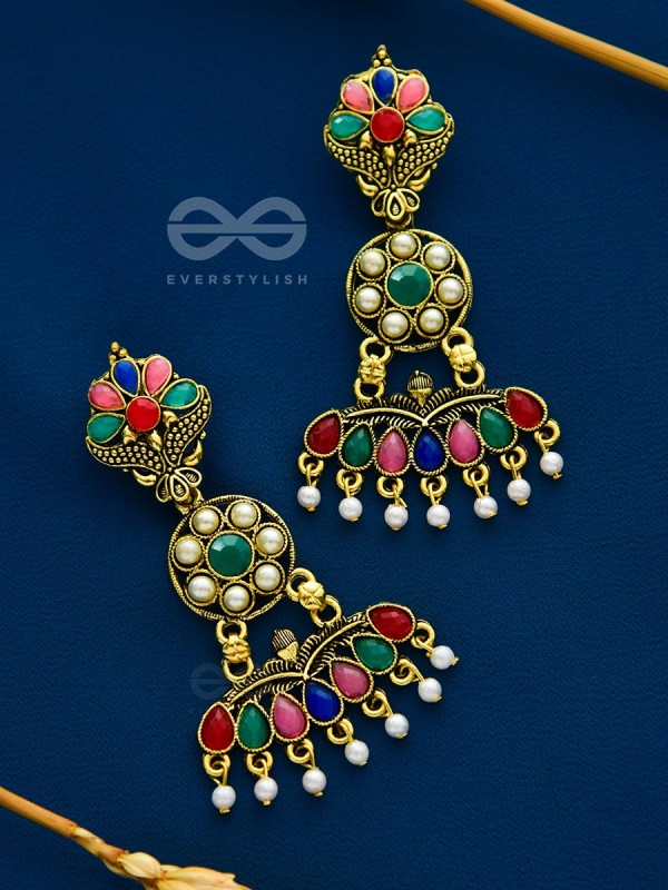 The Embellished Ecstasy - Golden Statement Earrings