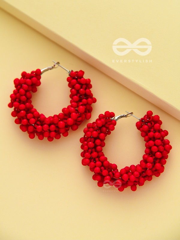 A Glimmer of Shimmer - Playful Embellished Hoops (Scarlet Red)