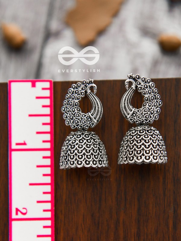 The Intricate Peacock Delight - Oxidised Boho Jhumkas