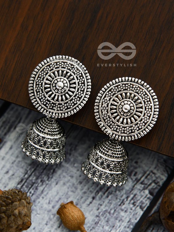 The Shield of Motifs -  Oxidised Boho Jhumki