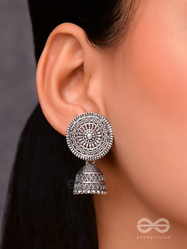 The Shield of Motifs -  Oxidised Boho Jhumki