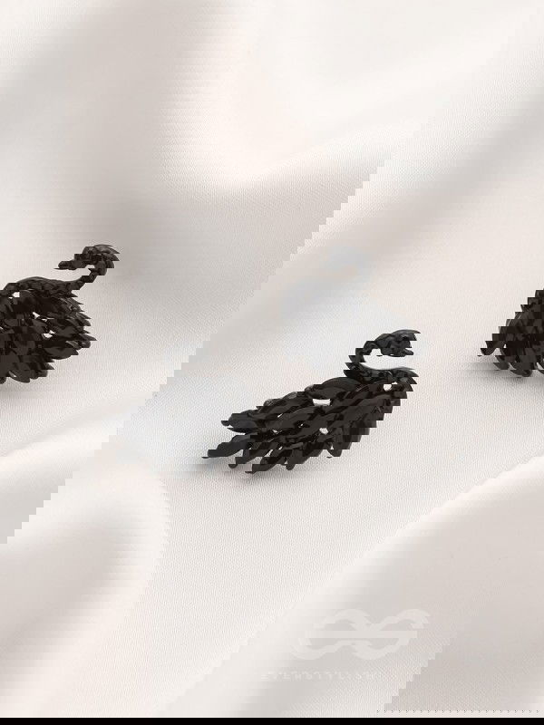 The Crystal Feathered Swans - Statement Embellished Studs - Black