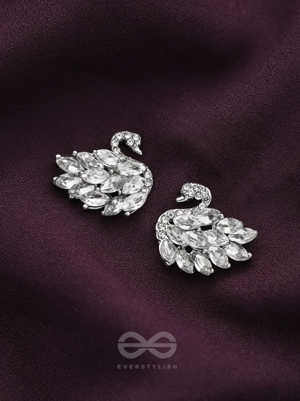 The Crystal Feathered Swans - Statement Embellished Stud Earrings