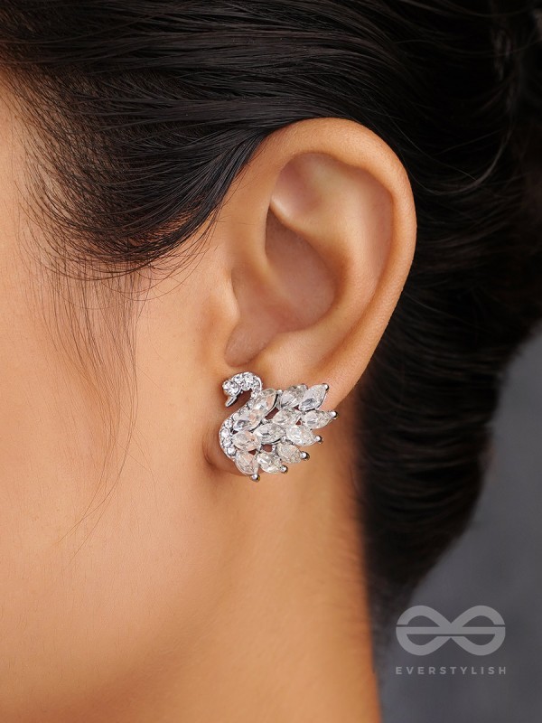 The Crystal Feathered Swans - Statement Embellished Stud Earrings