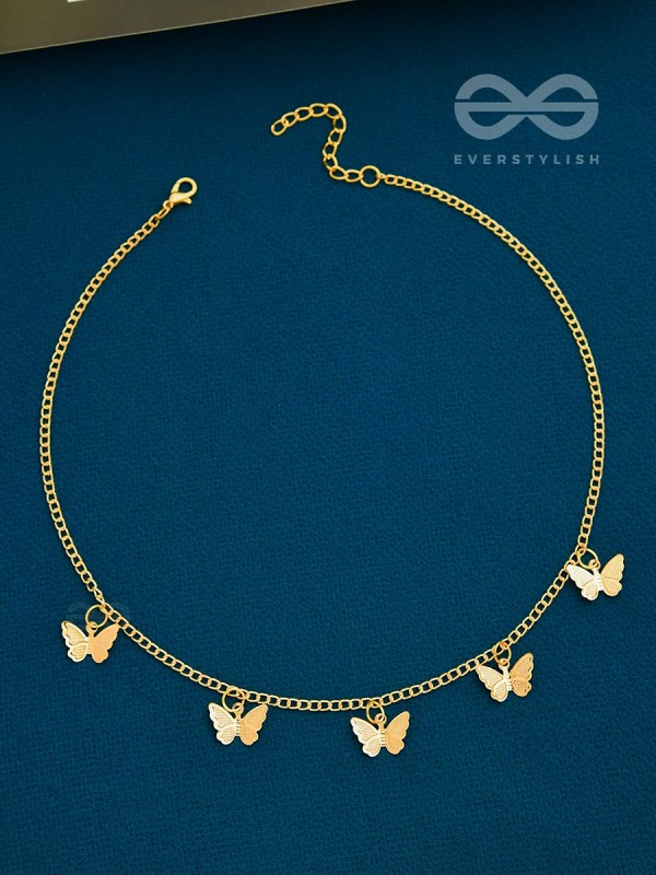 The Beguiling Butterflies - Statement Golden Neckpiece With Anti-Tarnish Coating 