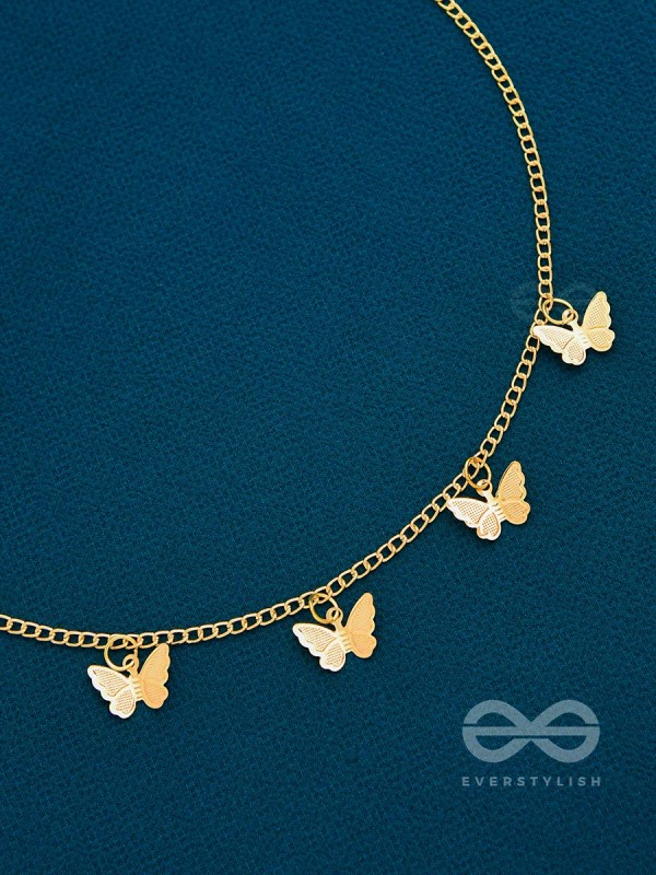 The Beguiling Butterflies - Statement Golden Neckpiece With Anti-Tarnish Coating 