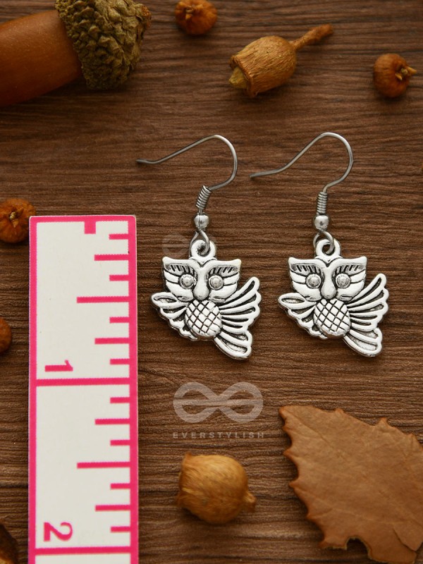 The Funky Flying Owl Danglers - Tiny Trinket Earrings