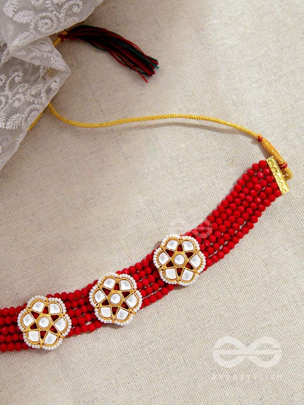 The Classy Elegance - Set of Statement Choker and Studs (Rose red)