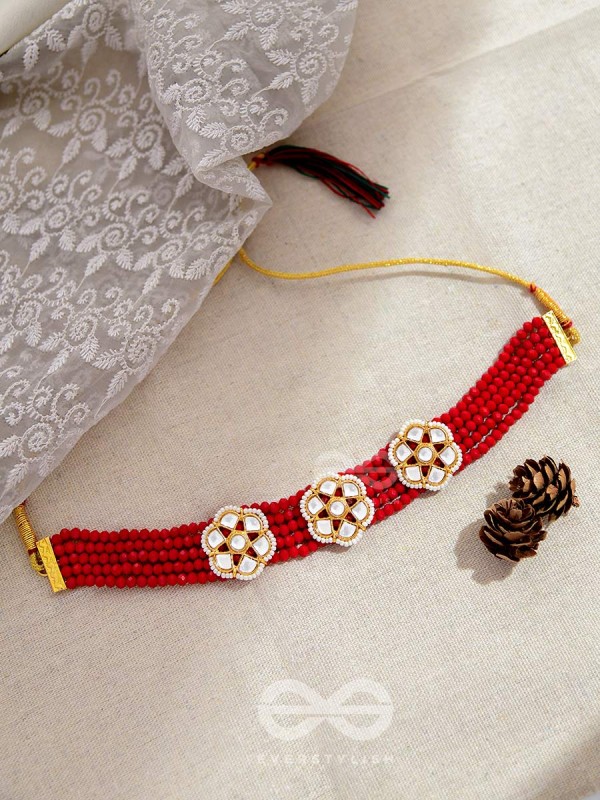 The Classy Elegance - Set of Statement Choker and Studs (Rose red)