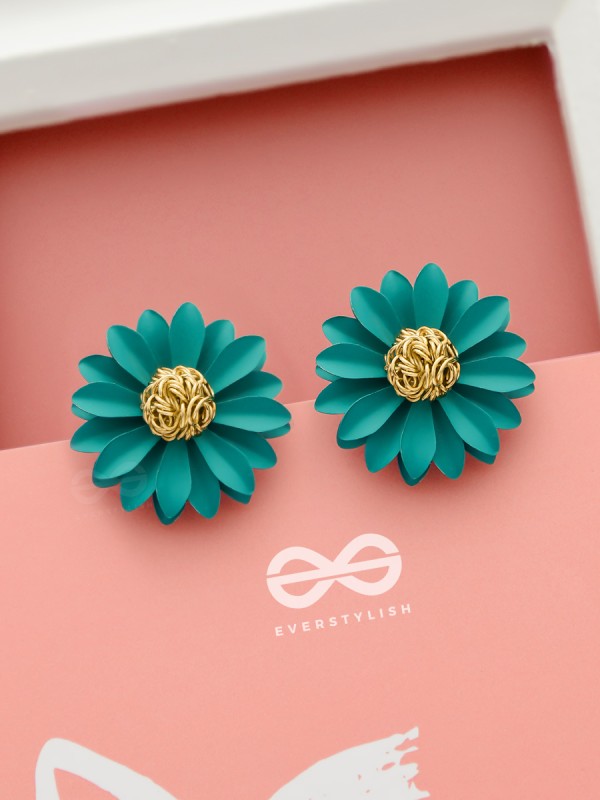 BLOOMING BLOSSOMS - Statement Stud Earrings (Teal)