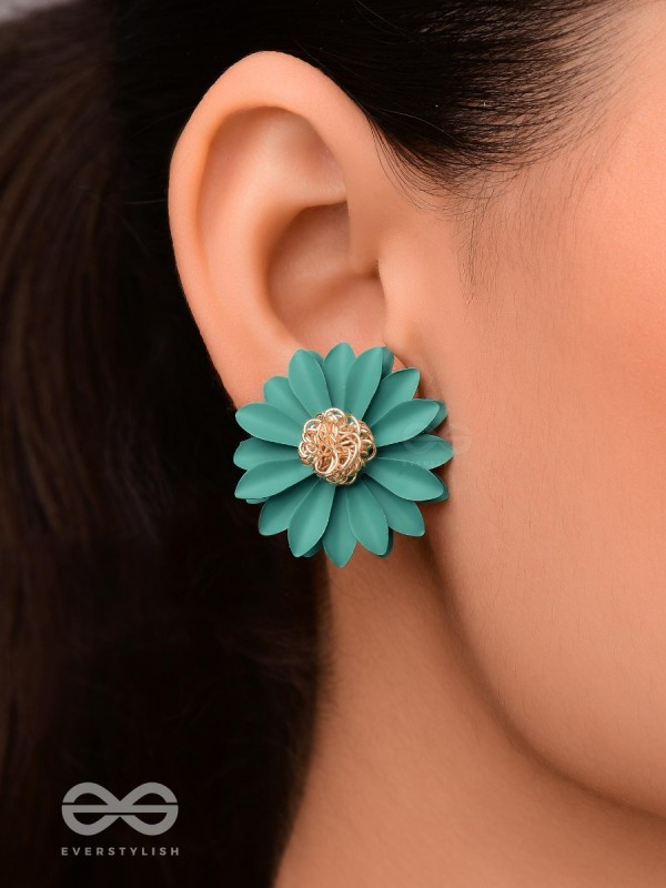 BLOOMING BLOSSOMS - Statement Stud Earrings (Teal)