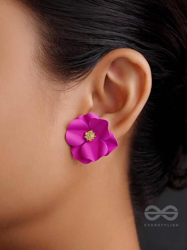 THE POISED PERIWINKLES - Statement Floral Studs (Fushcia)