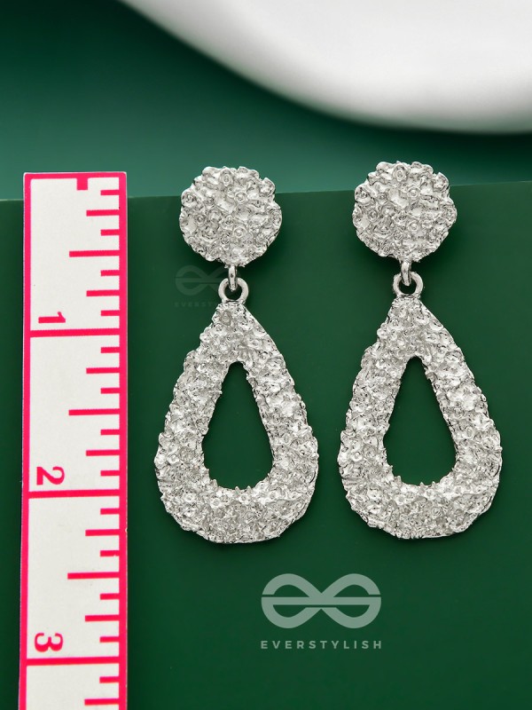 The Shimmery Tear Drops - Silver Statement Earrings