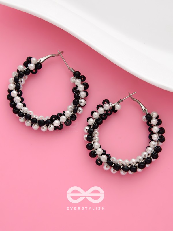The Beaded Twists - Statement Hoops (Black-White)