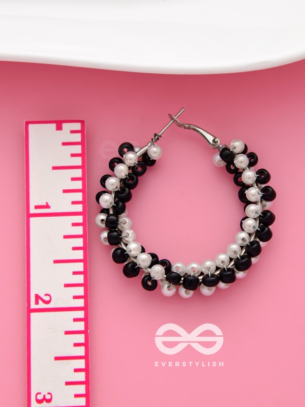 The Beaded Twists - Statement Hoops (Black-White)