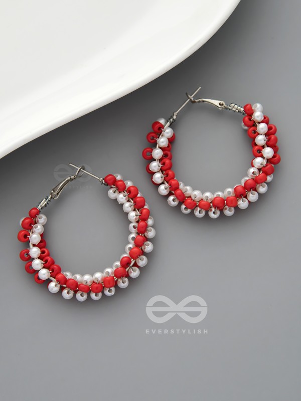 The Beaded Twists - Statement Hoops (Coral - Rose)