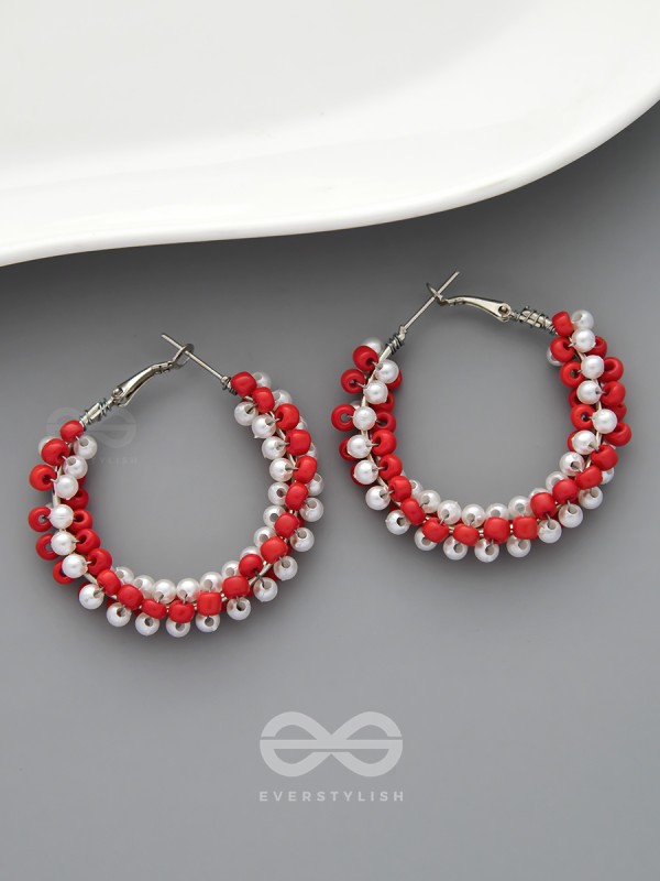 The Beaded Twists - Statement Hoops (Coral - Rose)