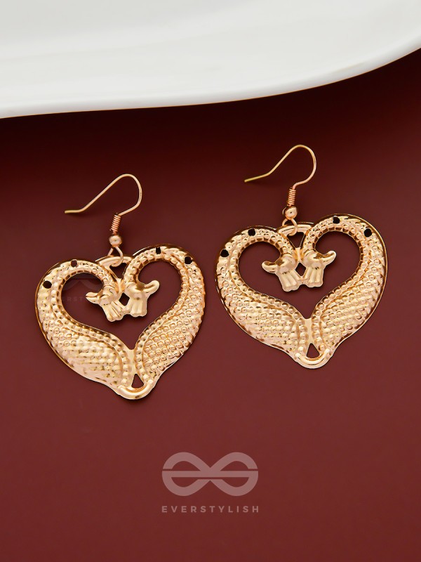 The Intricate Peacock Artwork - Golden Casual Earrings