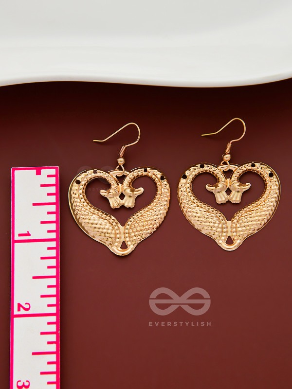 The Intricate Peacock Artwork - Golden Casual Earrings