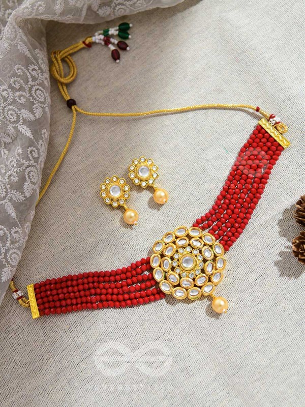 Royalty of the Sultanate - Set of Choker and Earrings (Red)