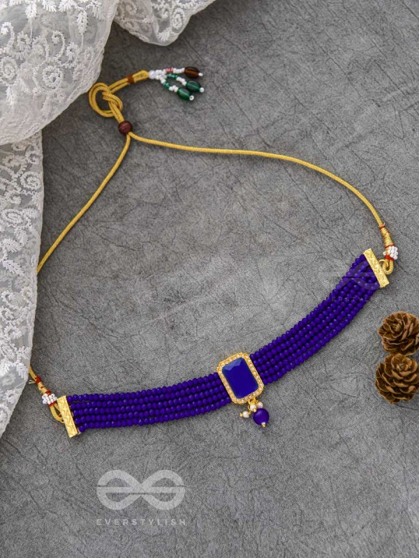 THE MYSTICAL MAGNIFICENCE - SET OF STATEMENT CHOKER AND EARRINGS (ROYAL BLUE)