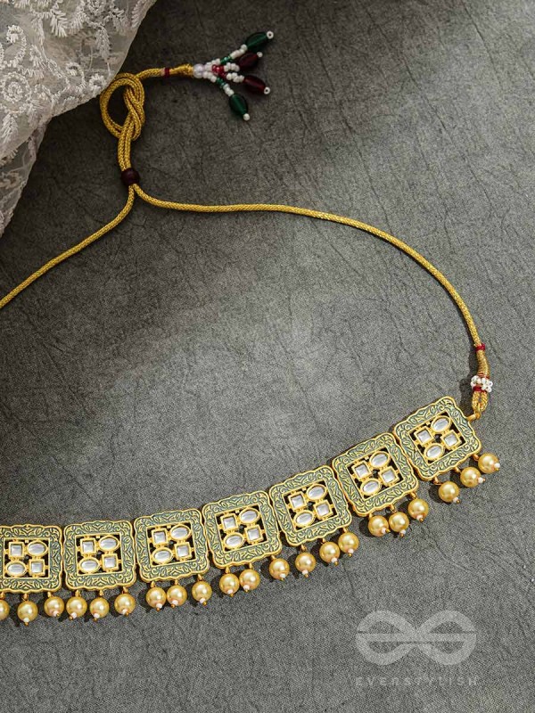 THE WINDOWS OF OPULENCE - SET OF STATEMENT CHOKER AND EARRINGS(Artichoke green)