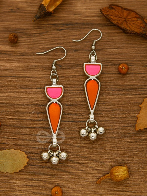 The Bohemian Jaw Droppers - Statement Set of  Meenakari Neckpiece and Earrings (Orange-Pink)