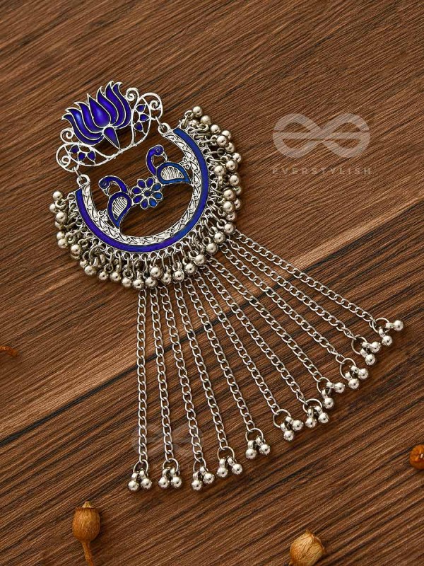 The Dangling Blooming Lotus - Statement Meenakari Earrings (Royal Blue)